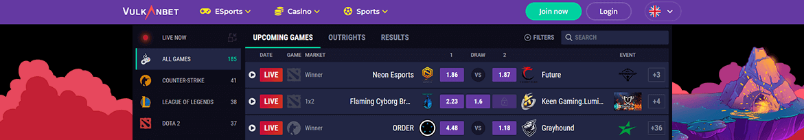 vulkanbet esports odds