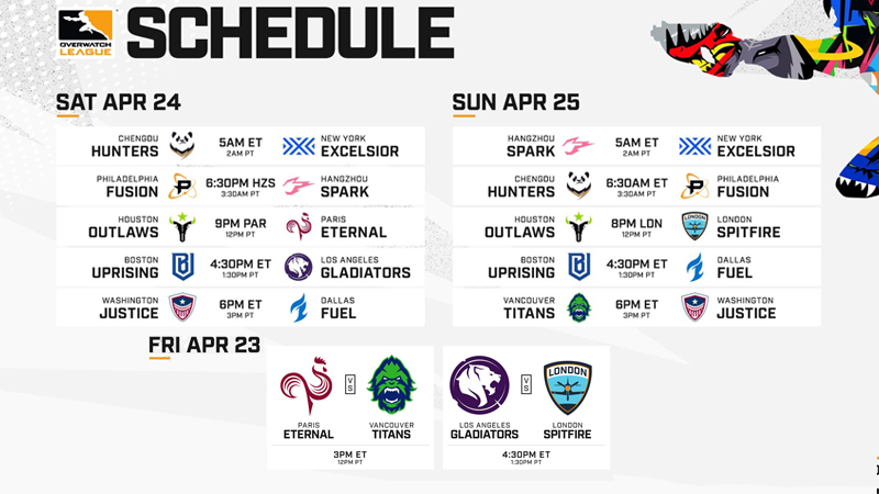 OWL Schedule May Melee Week 2