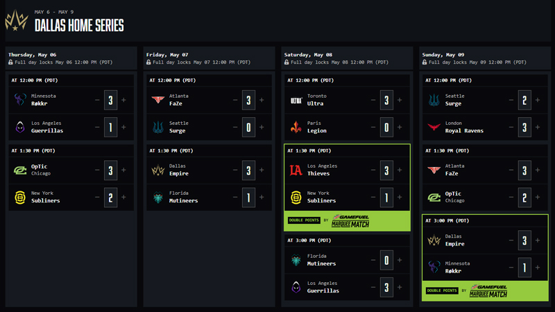 CDL Pickem Dallas Home Series 2021