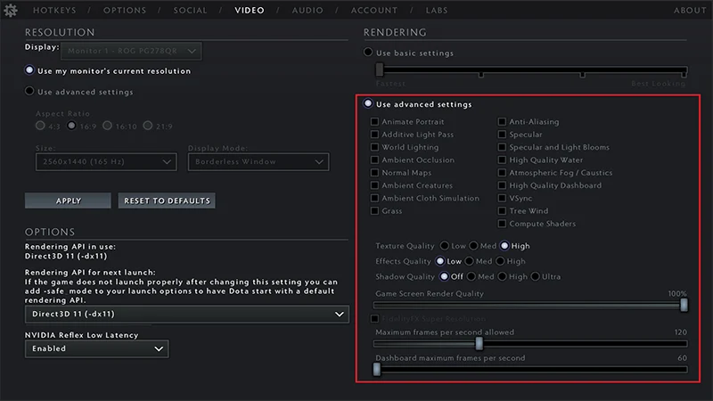 Advanced Dota2 settings for low-mid PC specs