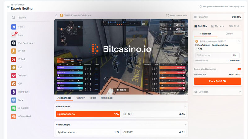 Bitcasino.io Interface