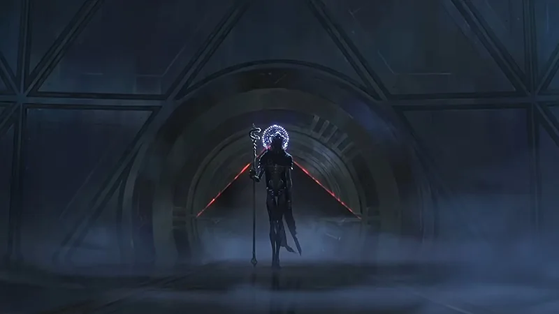 Viktor out of the Hextech cocoon, becoming the Machine Herald