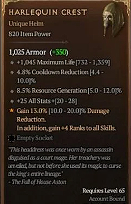 harlequin crest diablo 4