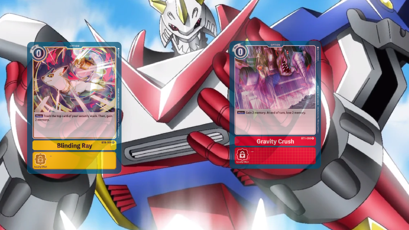 Shoutmon X3 Meme with Gravity Crush and Blinding Ray in hands