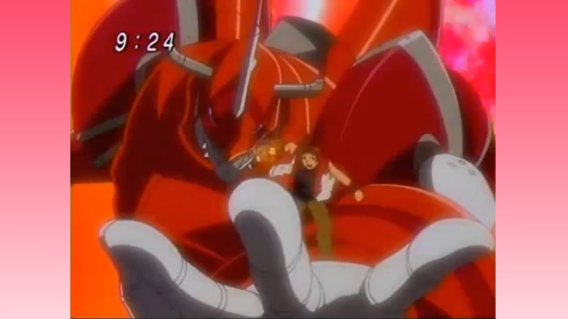 Marcus standing in the of ShineGreymon from the Anime