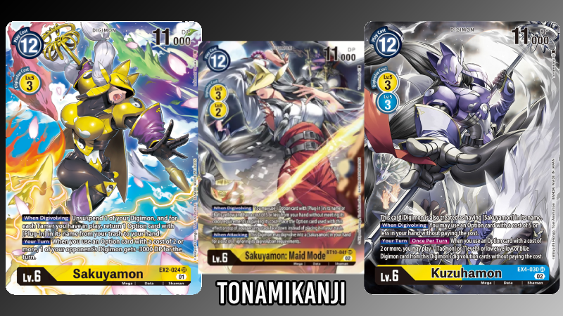 3 Sakuyamon Digimon Card Art examples by Tonamikanji