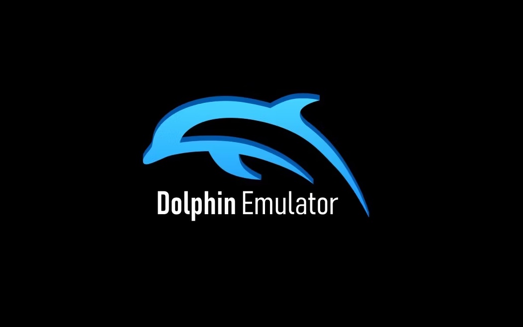 Logo of Dolphin Emulator featuring a stylized blue dolphin above the text "Dolphin Emulator" on a black background.