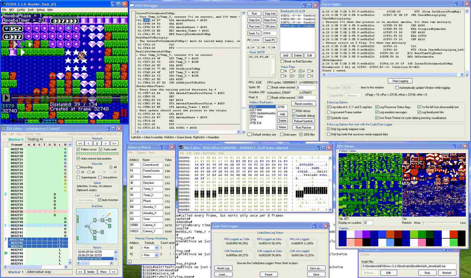 A computer screen displaying various software applications and interfaces in a grid layout.