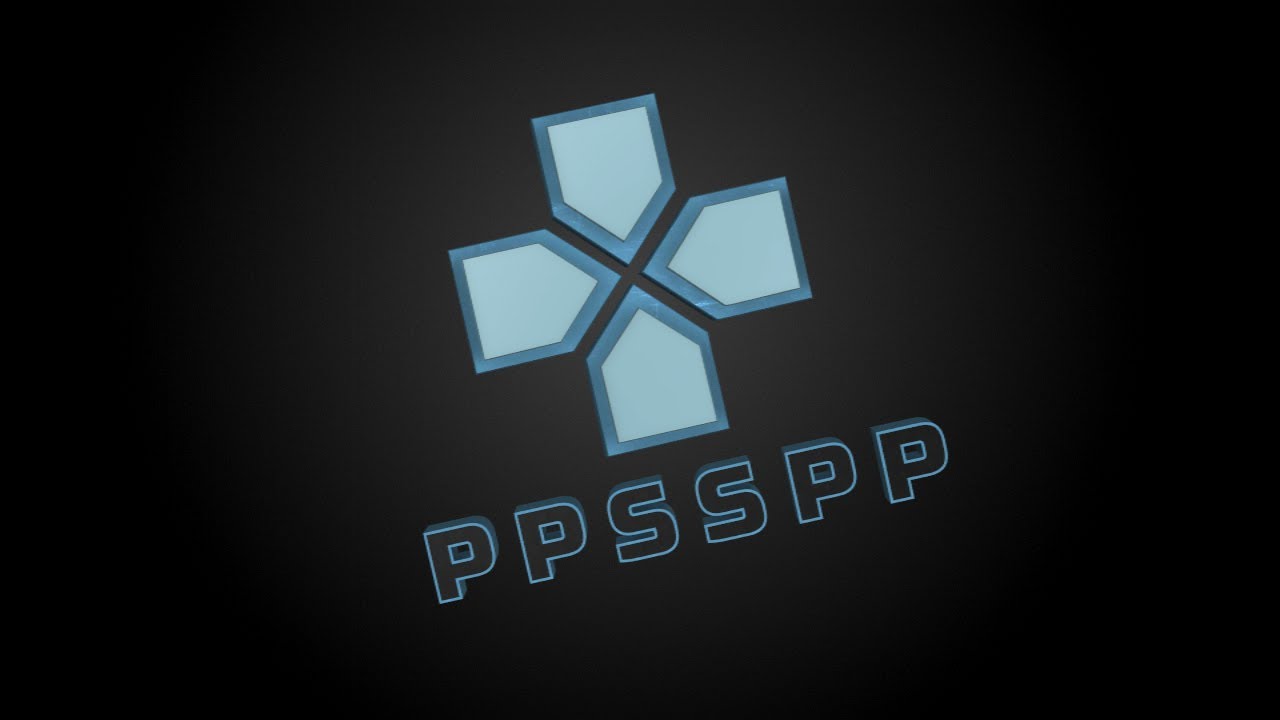 The PPSSPP logo, featuring a blue, stylized game controller symbol with "PPSSPP" text, set against a dark background.