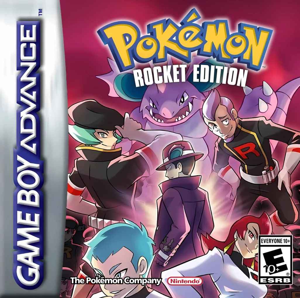 Cover art of Pokémon: Rocket Edition featuring Team Rocket characters and a powerful Gengar, with the title prominently displayed.