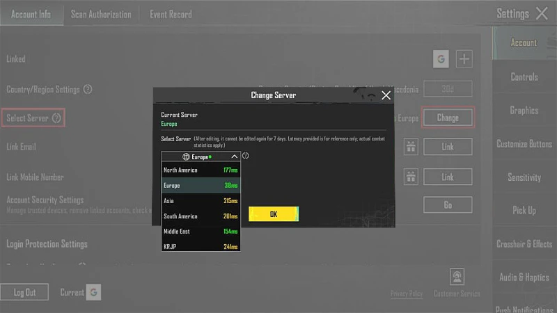 How to change server in PUBG Mobile