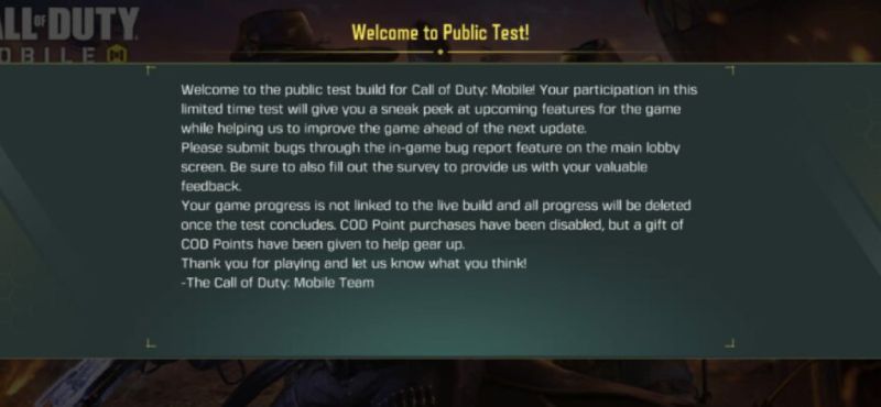 CoD Mobile test server