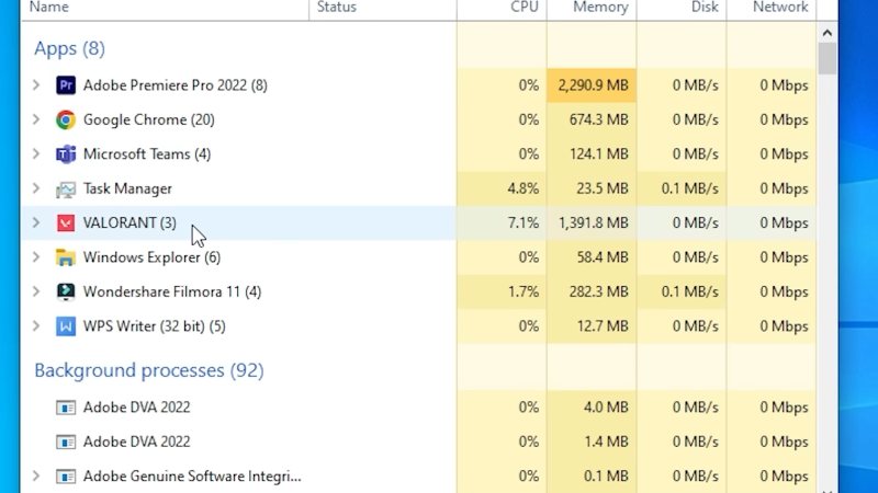 VALORANT Task Manager Process