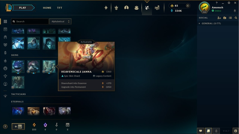 Disenchant Shard or upgrade Skin to permanent