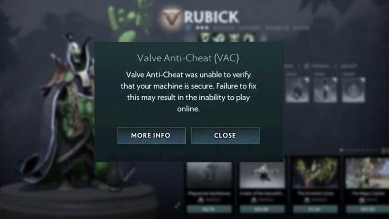 valve anti-cheat error message in Dota 2