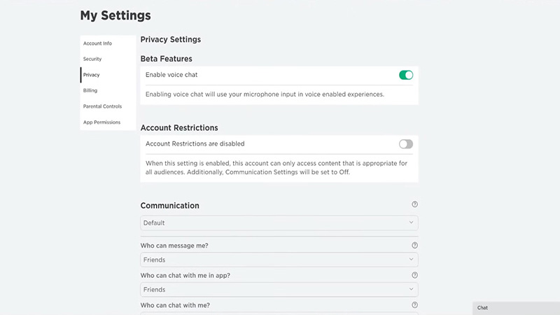 How to get voice chat on Roblox - Enable through "Privacy settings"