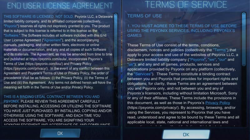 Rocket League - EULA and Terms of Service