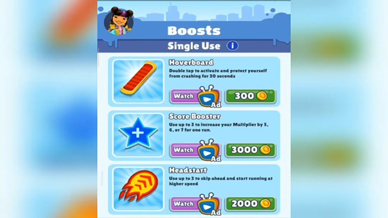 Power ups in Subway Surfers