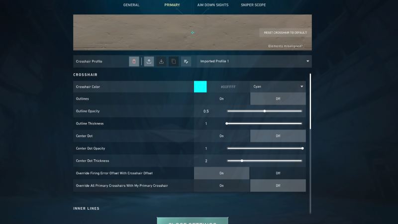 Best crosshair codes and settings for VALORANT Console