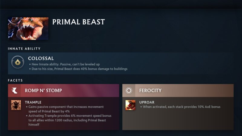 Dota 2 Primal Beast's Innate Ability and Facets