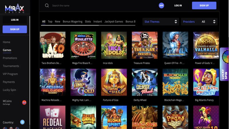 Mirax Casino games