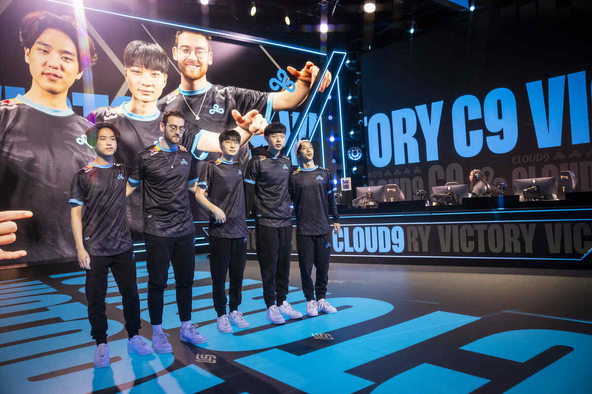 Cloud9 celebrating victory in the LCS