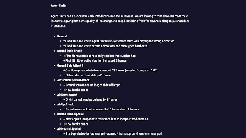 agent smith patch notes