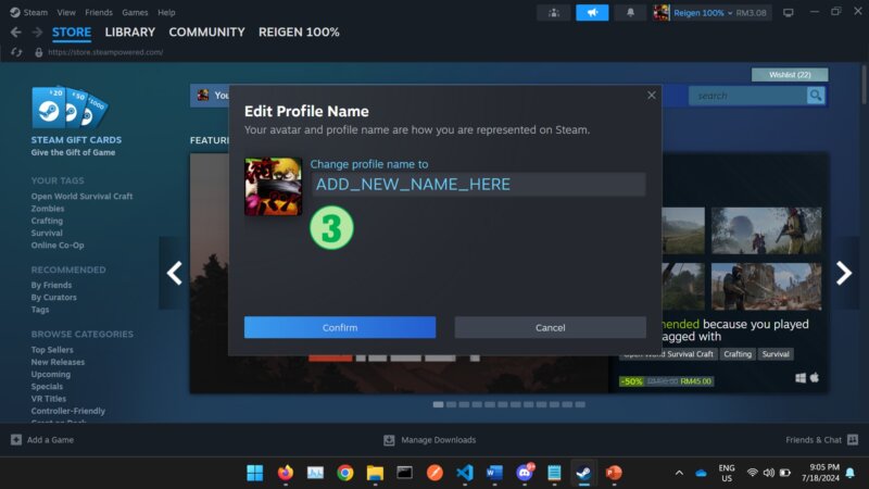 Change profile name on Steam