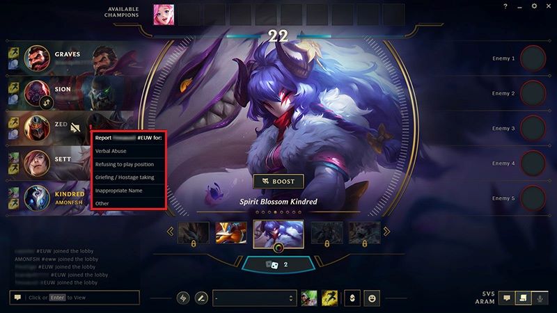 Report during champion select