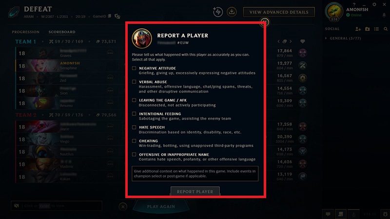 How to report someone in LoL after the match ends