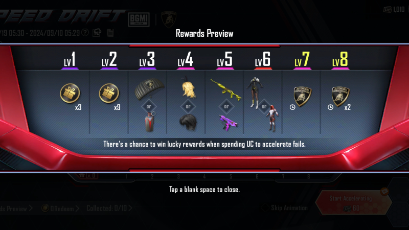 Items in the PUBG Mobile x Speed Drift Draw