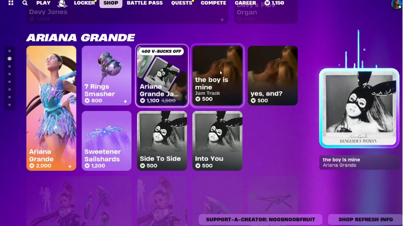 Ariana Grande Bundles in Fortnite Item Shop