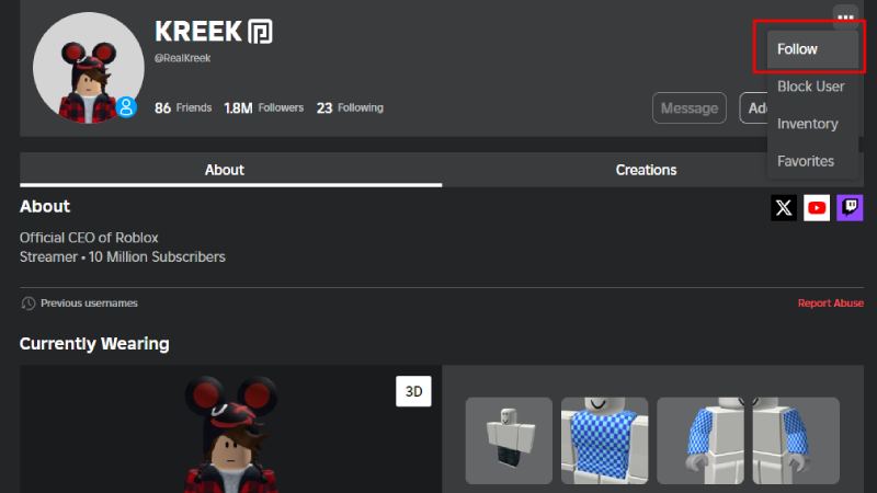 Following people in Roblox