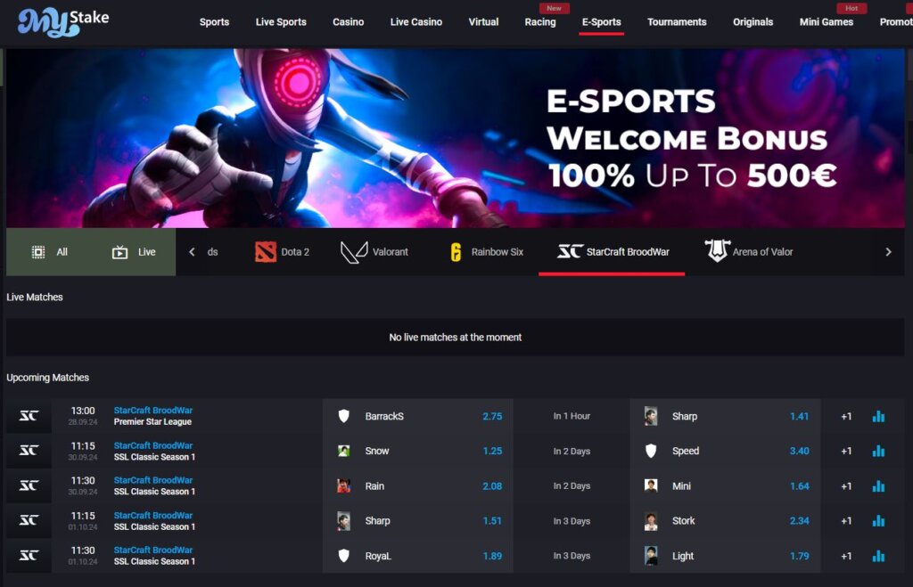 Starcraft 2 markets at Mystake