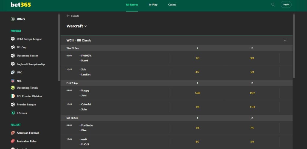Bet365 warcraft screenshot