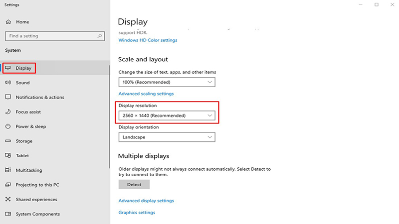 Windows display settings