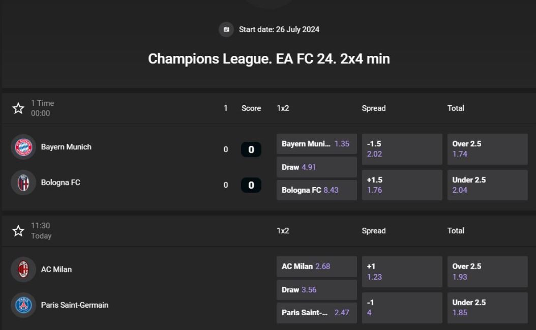 GG.Bet EA FC 24 betting screenshot