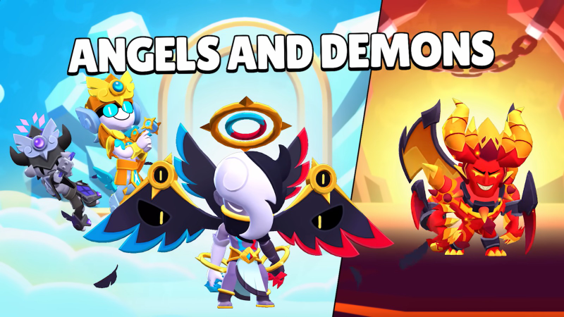 Angels and Demons Skins in Brawl Stars: Angel Larry & Lawrie, with Chroma variations Radiant Larry & Lawrie and Dark Angel Larry & Lawrie.