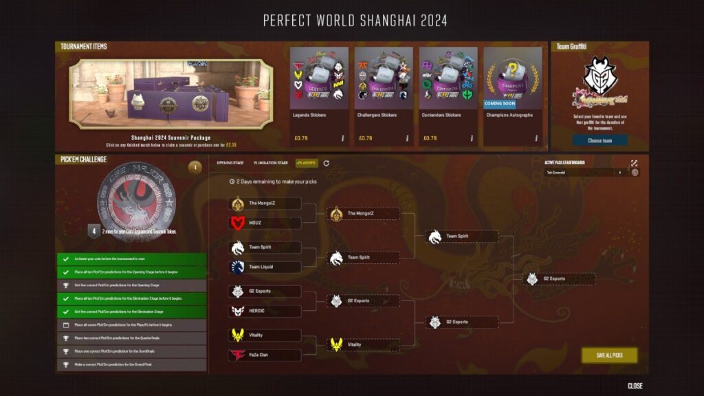 PW Shanghai Major 2024 Pick Ems Playoffs