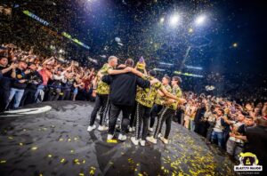 Team Vitality celebrating victory at the BLAST.tv Paris Major 2023 in CS:GO.