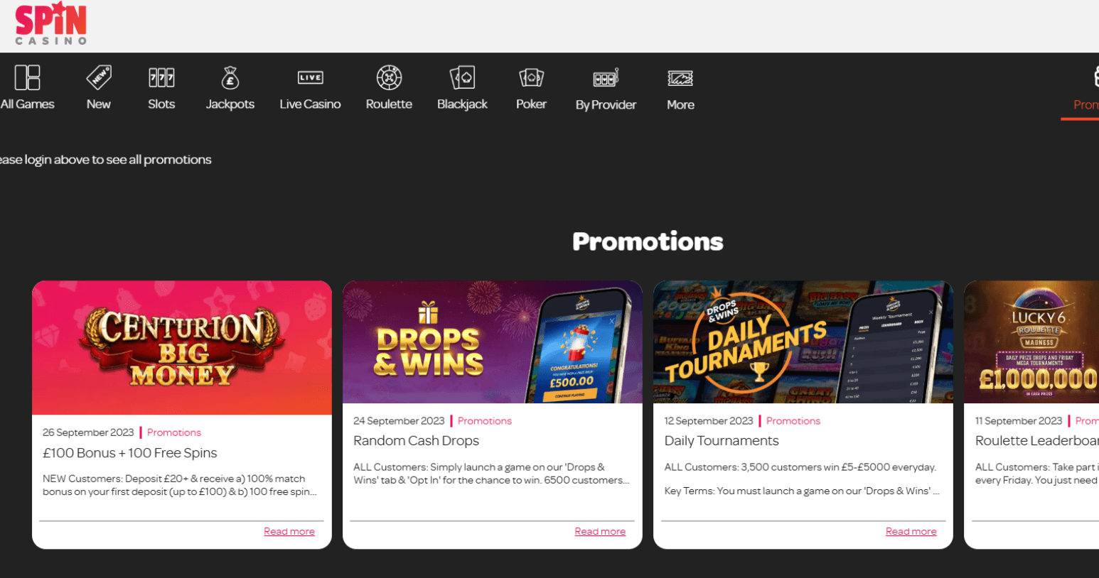 Spin Palace homepage screenshot