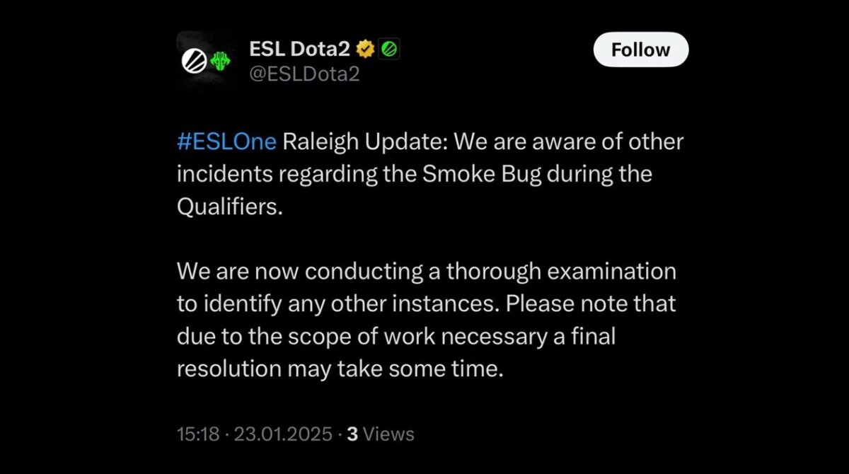 ESL's response to other Smoke Bug Abuse cases from Team Spirit and Tundra Esports (Image credit: ESL)