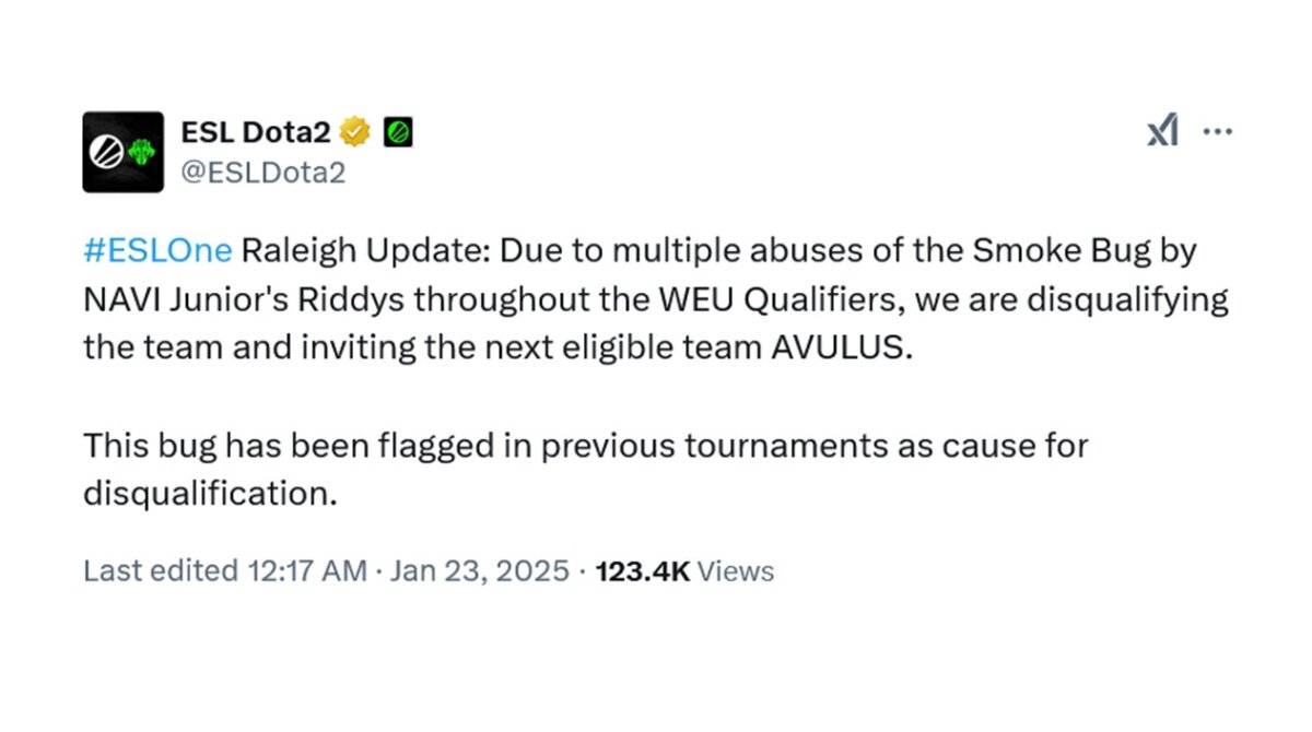 Announcement on NAVI Junior's disqualification (Image credit: ESL)