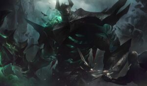 Mordekaiser in dark armor with glowing green energy