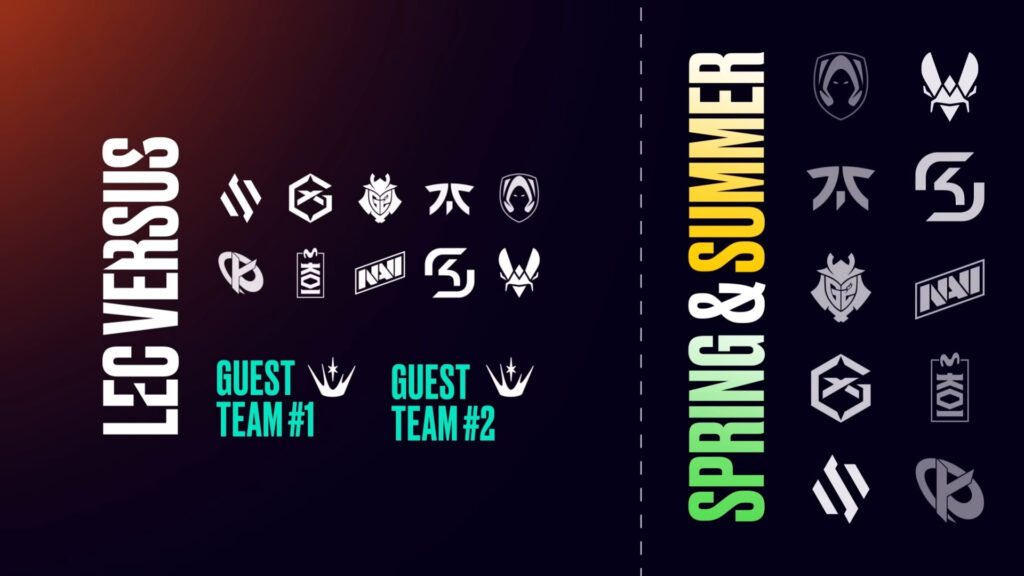 Team logos showing LEC Versus participants and Spring and Summer teams in LEC 2026