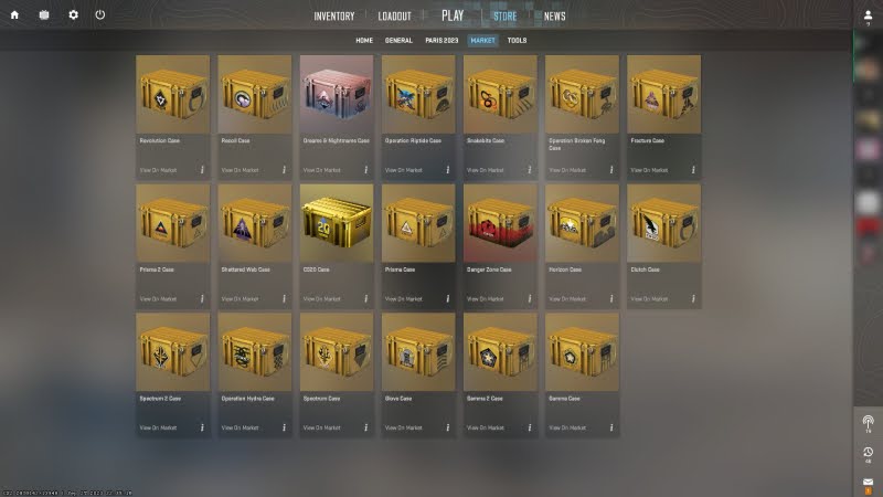 screenshot showing cases in the cs2 game