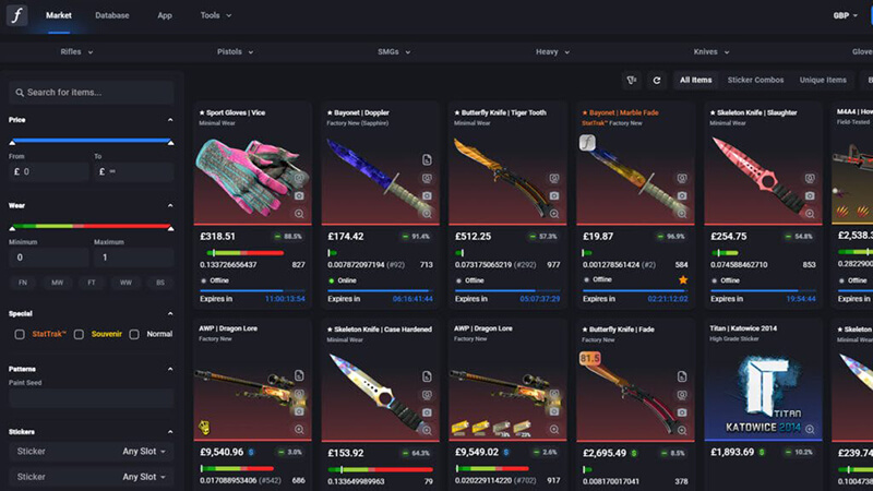 screenshot of the cs2 skins trading platform CSFloat