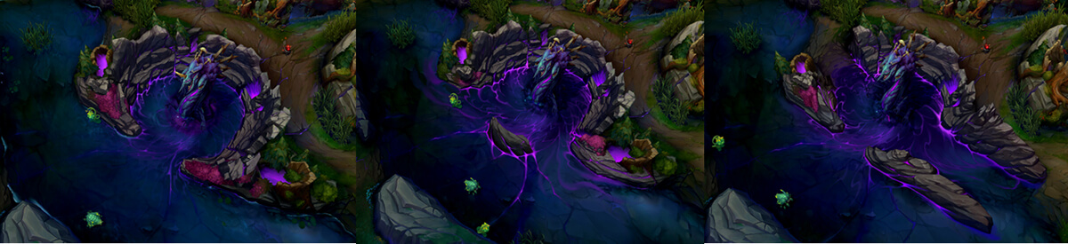 screenshot from the game League of Legends showing the three forms that Baron Nashor can take