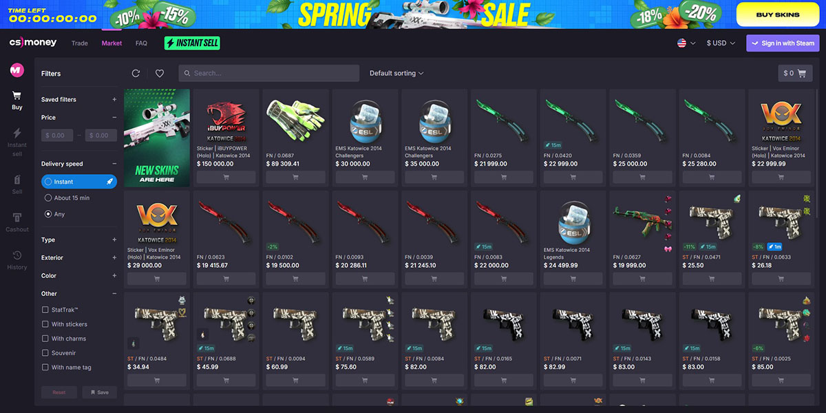 screenshot of the CS.Money cs2 skins market