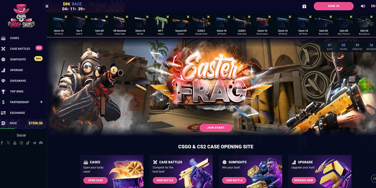 daddyskins hellcase alternative screenshot of homepage